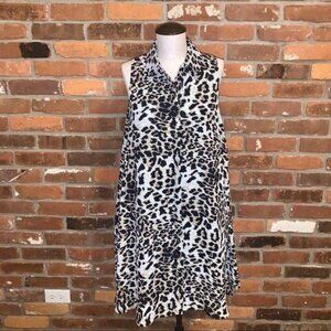 Adrianna Papell Animal Print Sleeveless Button Up Shift Dress Size 8